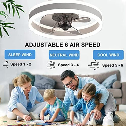LED Ceiling Fans with Lights Reversible Remote, 6 Speeds Modern Bedroom Fan Ceiling Light Quiet Dimmable Small Ceiling Fan Light for Living Room, Black 40CM