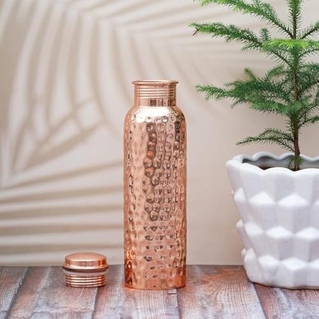 Craft Trade Pack of 2 Pure Copper Bottle with Lid and Carry Bag for Drinking Water BPA Free Leak Proof Boosts Immunity, Supports Digestive & Liver Health, Ayurveda Inspired 34oz - 1 Litre Natural