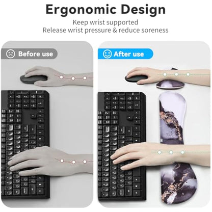 ZIBLY Wrist Rest Keyboard and Mouse Set - Non-Slip Ergonomic Wrist Cushion Support Pad - Easy Typing, Pain Relief – Premium Silky Gel Memory Foam for Work from Home Gaming Computer Laptop