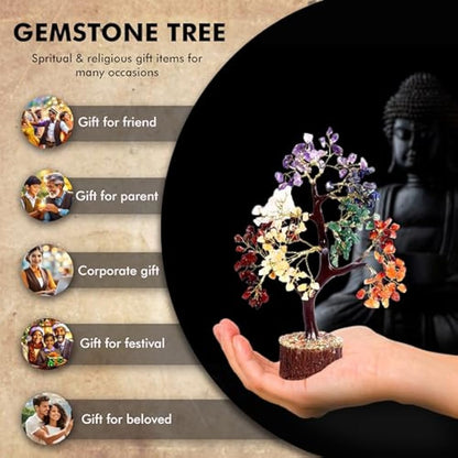 Wonder Care 7 Chakra Tree for Positive Energy Home Decorations and Healing Crystal Tree with M-Seal & Golden Wire | Money Tree | Crystal Decor | Multi Crystal | Feng Shui Decor (150 Beads)