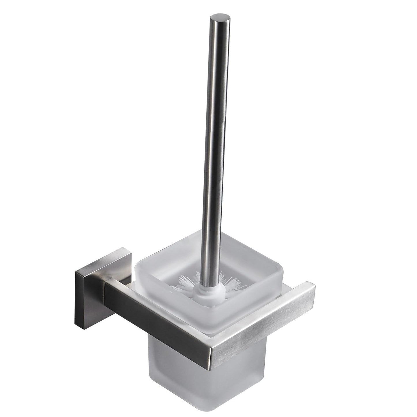 Wall Mounted Toilet Brush and Holder, Brushed Nickel, SUS 304 Stainless Steel + Frosted Glass