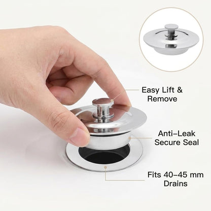 Bath Plug 40-45mm Hole, Stainless Steel Bathtub Plug with Anti-Leak Seal, Secure Fit Drain Stopper Replacement, Durable Easy-Use Plug for Tub and Sink