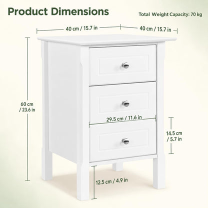 Yaheetech Bedside Table with 3 Drawers, White
