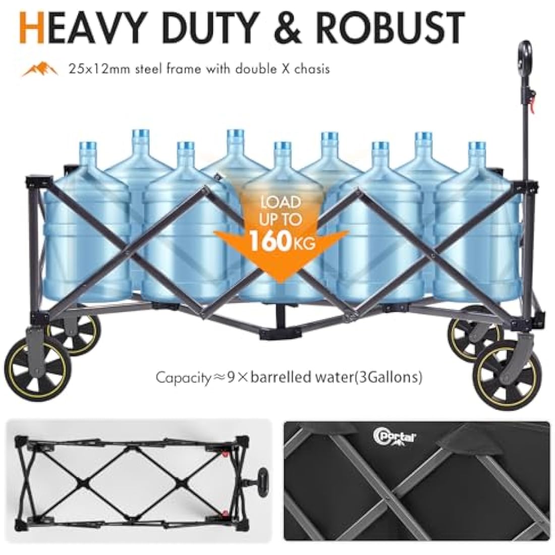 Portal 400L Festival Trolley on Wheels XXL Extended with Brakes Camping Trolley Cart Heavy Duty Beach Wagon Longer Pull along Collapsible Garden Cart Hand Truck Trailer Buggy for Fishing Picnic 160KG