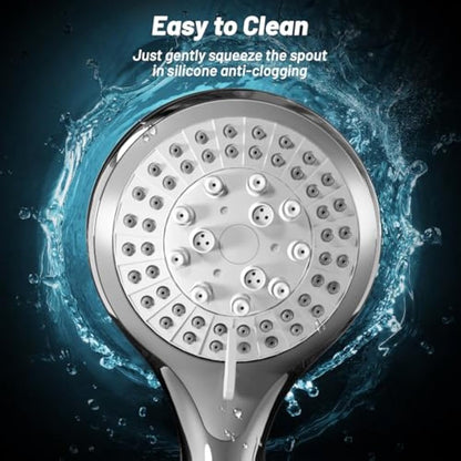 VEHHE Shower Head Powerful Flow with 1.5m Chrome Hose Pressure Boosting Shower Head Spray with 5 Modes Water Saving Bathing for Adults Children Pets Home and Gym Use
