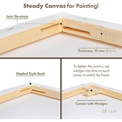 Elan Stretched Canvases 40x50 CM, 6-Pack Art Canvases for Painting 280 GSM, Triple Primed Stretched Canvas for Painting, Blank Canvas 40x50 CM