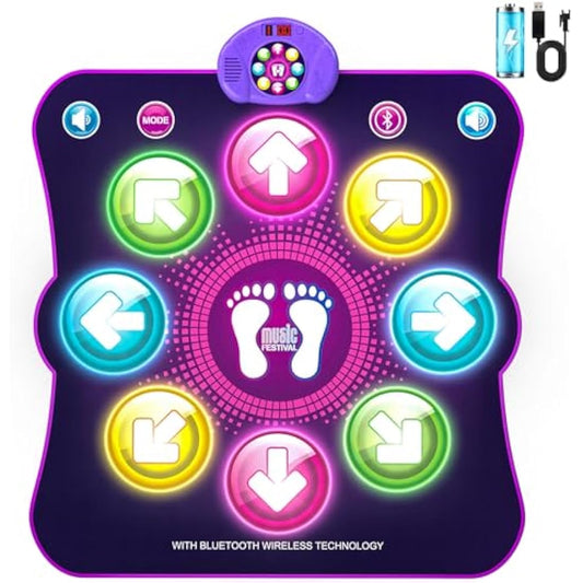 LEAPRCSTORE Light Up Dance Mat for Girls, Rechargeable Dance Pad Toys Gifts for 3 4 5 6 7 8 9 10+ Year Old Kids, Music Dance Play Mat with 6 Game Modes & Wireless Bluetooth, Christmas Birthday Gifts
