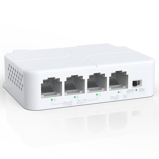 YuanLey 4 Port PoE Extender with 3 PoE Out, IEEE 802.3af/at Mini 4 Channel Repeater 100Mbps, Wall and Din Rail Mount Passthrough Amplifier/Booster,