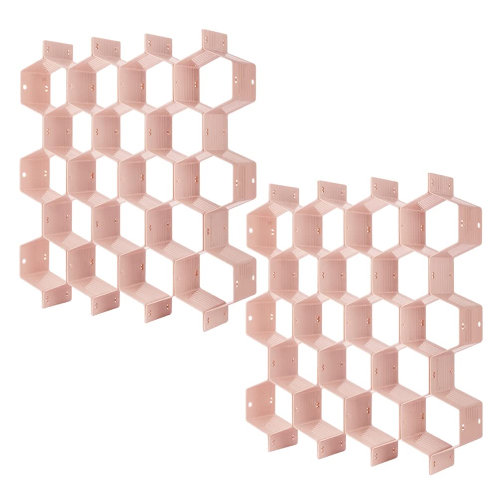 Poeland Drawer Divider Organizer 8pcs DIY Plastic Grid Honeycomb Drawer Divider Pink 2 Pack