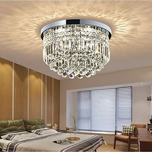 BESTIER Modern Clear Crystal Raindrop Chandelier Lighting Flush Mount LED Ceiling Light Fixture Lamp for Dining Room Bathroom Bedroom Livingroom E14 Bulbs Required H25cm X D50cm
