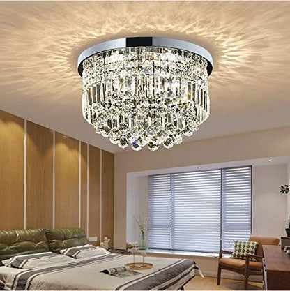 BESTIER Modern Clear Crystal Raindrop Chandelier Lighting Flush Mount LED Ceiling Light Fixture Lamp for Dining Room Bathroom Bedroom Livingroom E14 Bulbs Required H25cm X D50cm