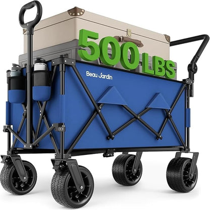BEAU JARDIN XXL Festival Trolley on Wheels Beach Cart - 220L 230KG Heavy Duty Folding Wagon All-Terrain Utility Wide Wheels for Camping & Shopping | Push & Pull Handle | Portable Collapsible | Black
