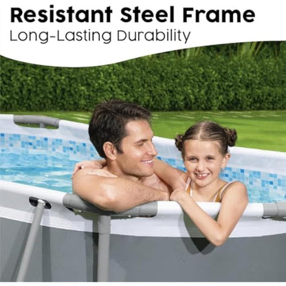 Steel Pro MAX 10' x 6'7" x 33"/3.05m x 2.00m x 84cm Oval Pool Set, Grey/White/Blue