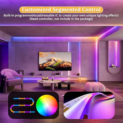 PAUTIX RGB Smart IC COB LED Strip 10M,DC24V 6300LEDs Colour-Changing Pixel Addressable RGB LED Tape Lights,Multicoloured Flexible Lights for Home DIY Lighting Projects(Mains and Remote NOT Included)