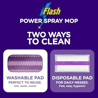 Flash Power Spray Mop Floor Cleaner Starter Kit (1 Washable + 2 Disposable Pads), All-In-One System For Your Floors