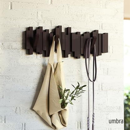Umbra Sticks Multi Rack – Modern, Unique, Space-Saving Hanger with 5 Flip-Down Hooks for Hanging Coats, Scarves, Purses and More, Espresso, 19-1/2" x 7-1/4" x 1" h