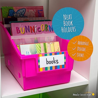 Really Good Stuff 666005 Chapter Book Library Bins with Dividers Neon