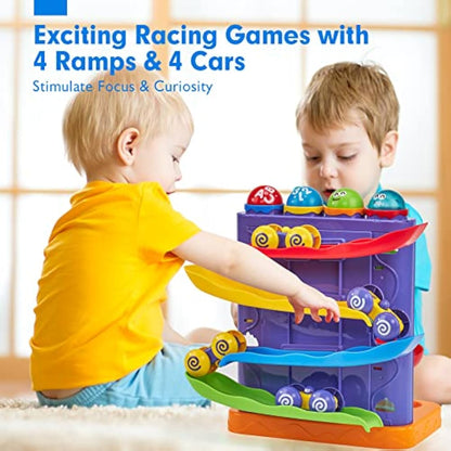 hahaland Toys for 1 Year Old Boys - 2 in 1 Pound & Roll Balls Toy & Car Ramp Race Track Toddler Toys Baby Toys 12 Months Early Developmental Hammer Montessori Toys Gifts for 1 2 3 Year Old Boys Girls