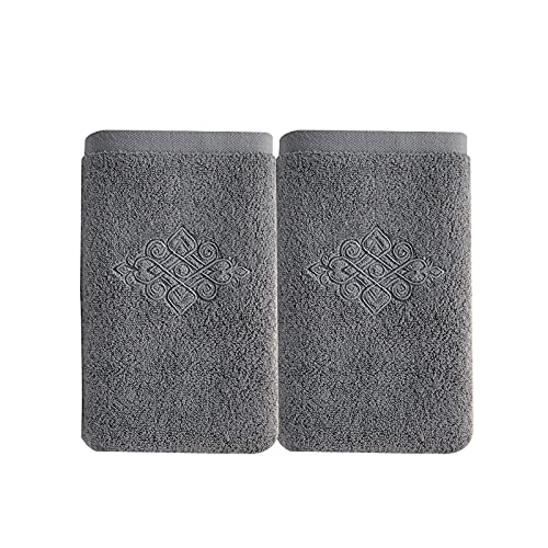 sense gnosis Grey Hand Towel Set of 2 Super Thick Luxury 100% Cotton Soft Highly Absorbent Embroidered Hand Towels for Bathroom Decorative Hotel