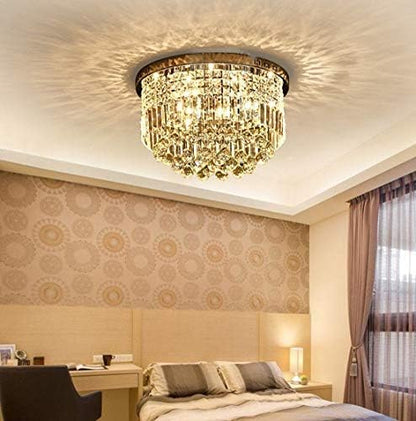 BESTIER Modern Clear Crystal Raindrop Chandelier Lighting Flush Mount LED Ceiling Light Fixture Lamp for Dining Room Bathroom Bedroom Livingroom E14 Bulbs Required H25cm X D50cm