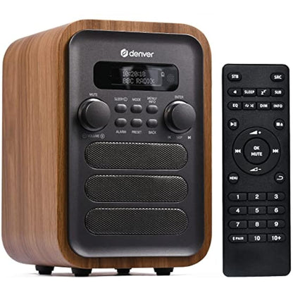 Denver DAB-48 Bluetooth DAB Radio With Remote Control - DAB/DAB+ Digital Radio Mains Powered – DAB Bluetooth Radio Speaker – DAB Alarm Clock – Grey With Large Remote Control