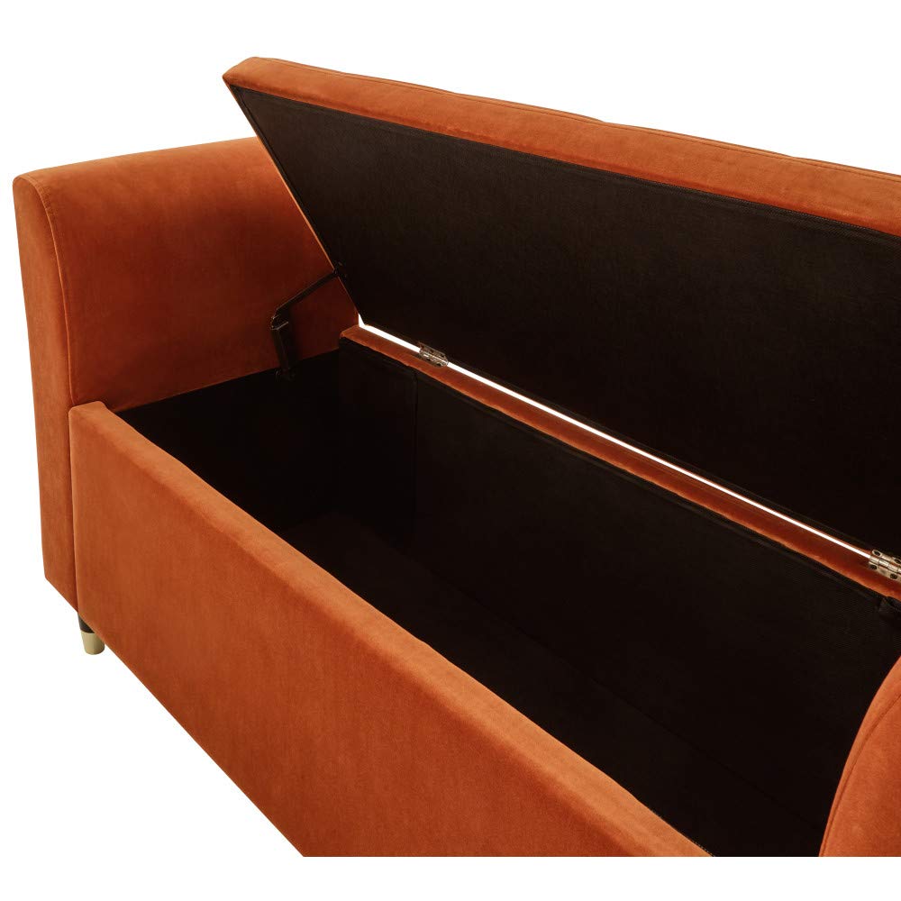GFW Genoa Russet Fabric Ottoman Window Seat, Velvet Upholstered Storage Bench with Button Tufted Seat, Hidden Storage