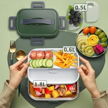 SOOOEC Electric Heated Lunch Box 100W - 3-in-1 1.8L Super Fast Portable Lunch Boxes Food Heater for Adults,12V/24V/110-220V Heating Lunch Box for Car Truck Office Home with Leak-Proof Compartment Lid