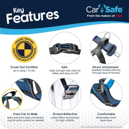 CarSafe Crash Tested Dog Safety Harness - from the makers of Halti. Crash Tested to 32Kg/70lbs, Safely Secure Dog in the Car, Comfortable and Padded Design, for Toy, Small, Medium and Large Dogs