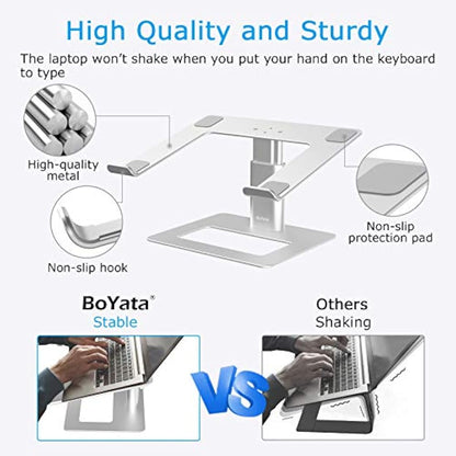 BoYata Laptop Stand, Height Adjustable Ventilated Laptop Holder, Notebook Stand Compatible with 10-17'' MacBook Pro/Air, Dell, HP, Samsung, Acer