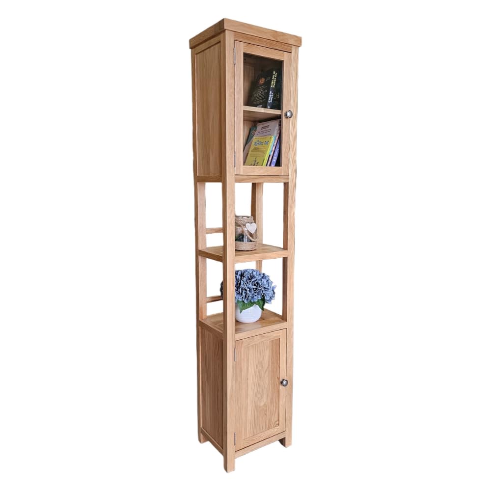 GROFurniture Solid Oak Slim Bathroom Storage Cabinet, Tall Storage Unit Free Standing, Tall Hallway Storage Display Cabinet, Ready Assembled