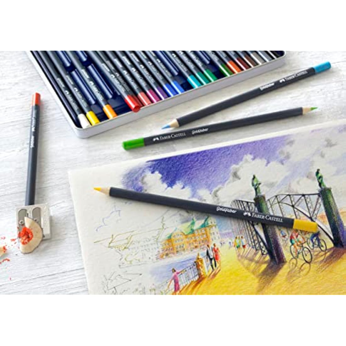 Faber-Castell Goldfaber, Colour Pencil Set, Tin Of 36 & Sketch Pad, A4, Gummed Paper Pad 100 GSM, 50 Sheets