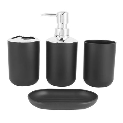 Hosoncovy 4 Pieces Bathroom Accessory Set with Soap Dispenser, Bathroom Cup, Soap Dish ，Toothbrush and Toothpaste Holder (Black)