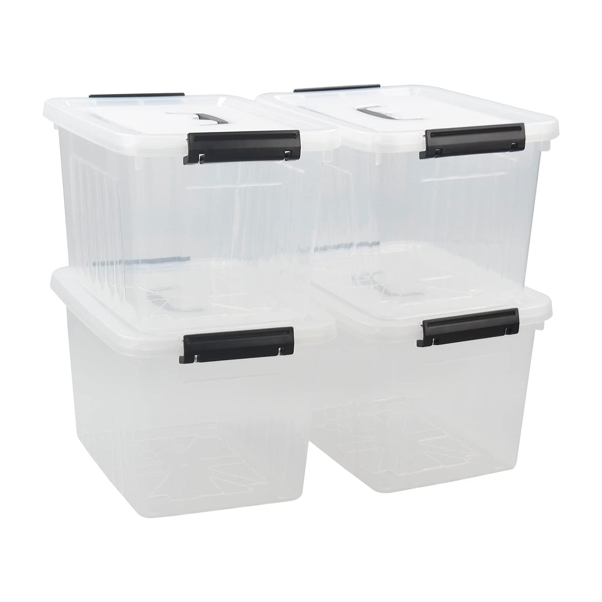 Ikando 4 Packs 13 Litre Plastic Storage Box with Lid and Handle, Clear
