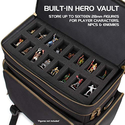 ENHANCE Tabletop DND Bag - RPG Adventurer's Dungeons and Dragons Accessories Bag with Miniatures Storage, Mat Holder, DND Dice & Token Pockets, Fits 4-8 Books, DM's Guide, Player's Handbook (Black)
