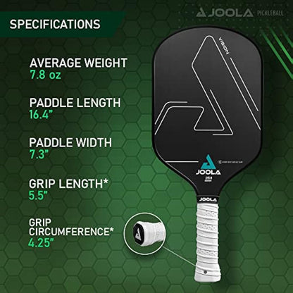 JOOLA Vision Pickleball Paddle with Textured Carbon Grip Surface Technology for Maximum Spin and Control with Added Power - Polypropylene Honeycomb Core Pickleball Racket Available in 14mm and 16mm