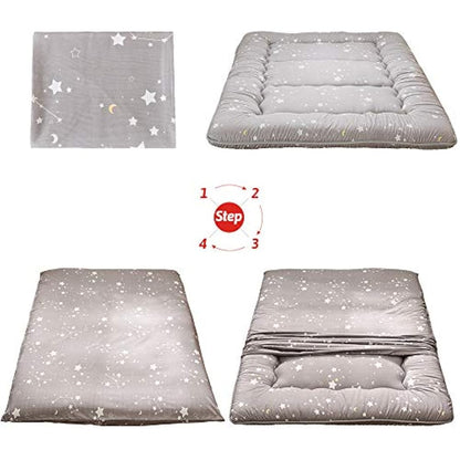 MAXYOYO Japanese Floor Mattress Futon Mattress, Thicken Tatami Mat Sleeping Pad Foldable Roll Up Mattress Dormitory Mattress Pad Floor Lounger Pillow Bed (Constellation, Single)