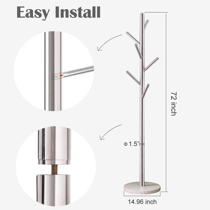 Coat Rack Stand, Super Sturdy Metal Coat Tree Clothes Rack w/ Marble Base