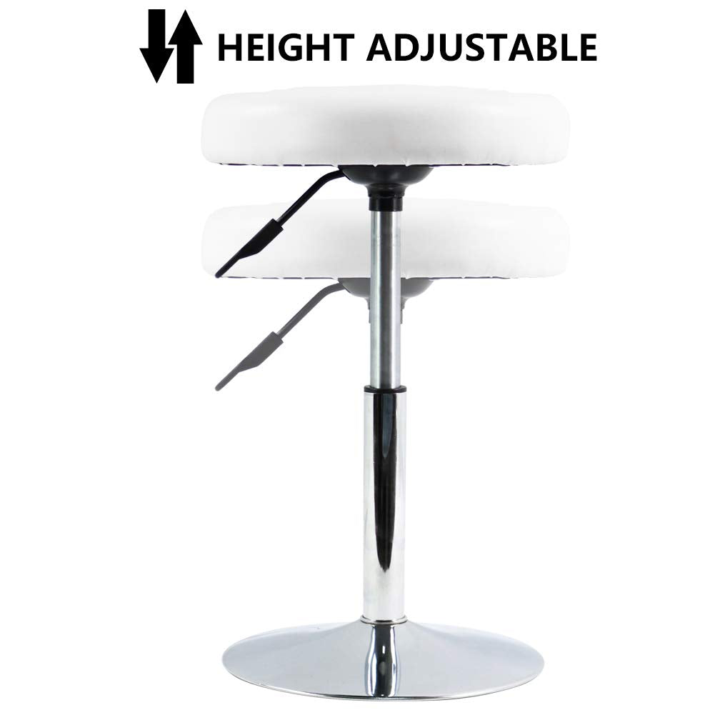 FURWOO PU Leather Short Round Cushion Spa Stool Height Adjustable Swivel Salon Stool for Home Kitchen Barber Shop Small(White)