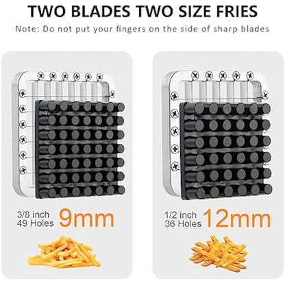 Potato Chipper Cutter, French Fry Cutter Stainless Steel Potato Chip Cutter Includes 3/8",1/2" Blades with 4 Suction Feet for Potato Carrot Cucumbers Vegatable