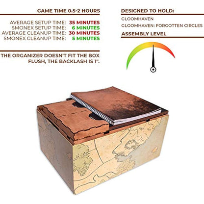 SMONEX Wooden Organizer and Four Player Boards Compatible with Gloomhaven Board Game - Box Suitable for Storage All Gloomhaven Expansions - Insert and Storage