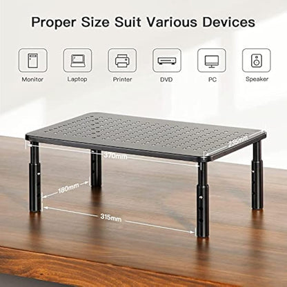 HUANUO 2-Pack Monitor Stand - 3 Height Adjustable Monitor Riser for Laptop, Computer, iMac, PC, Printer, Desktop Metal Ergonomic Desk Monitor Stand Riser with Ventilated Platform for Airflow
