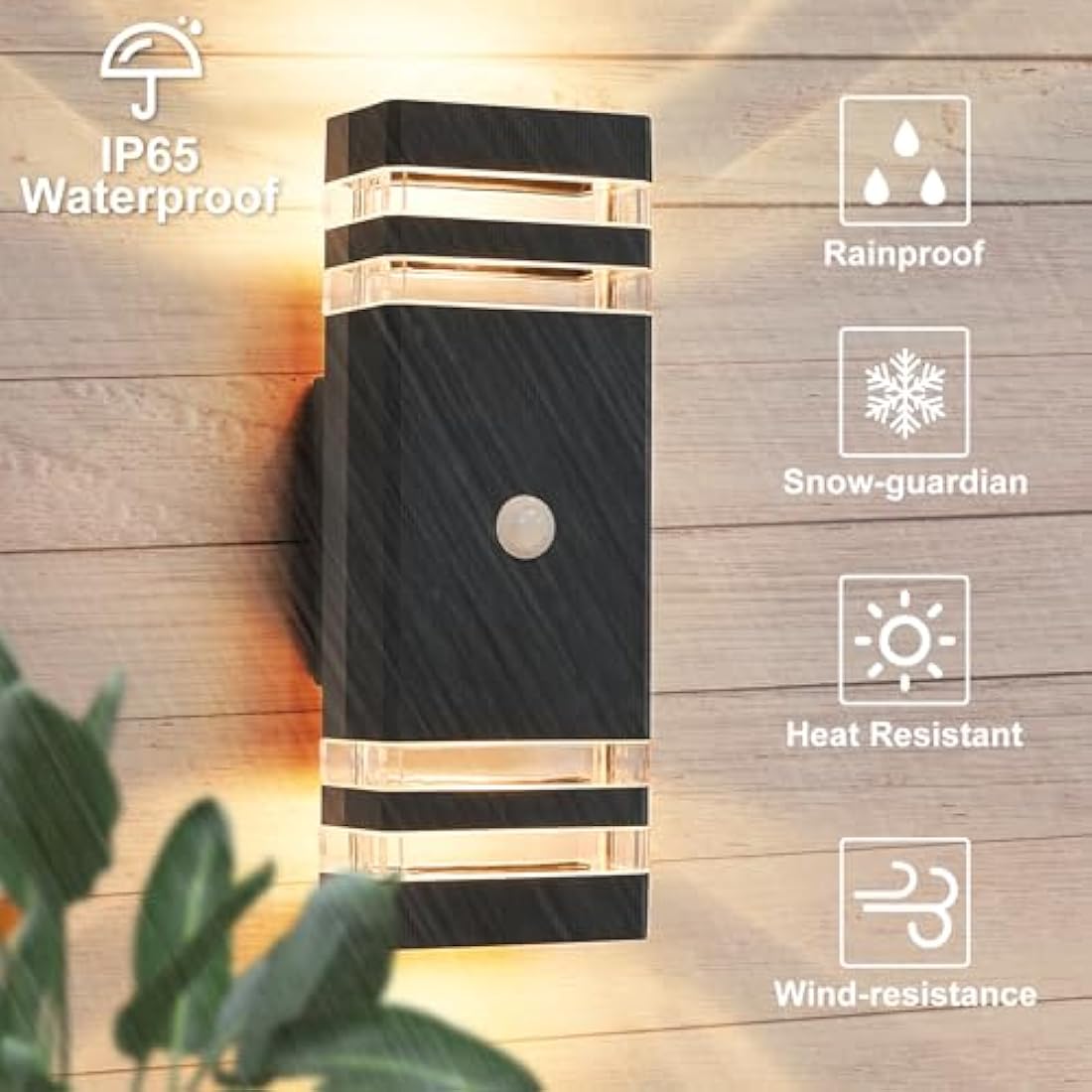 CELAVY Up Down Outside Lights with Motion Sensor, PIR Outdoor Wall Light Mains Powered, IP65 Square Front Door Porch Light Electric, GU10 Modern LED External Lamp Exterior Sconce for House, Black