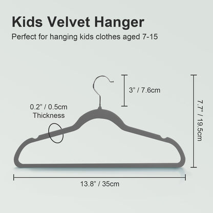 Wellong Kids Velvet Hangers Non-Slip Space Saving Swivel Hook 32 Pack Gray