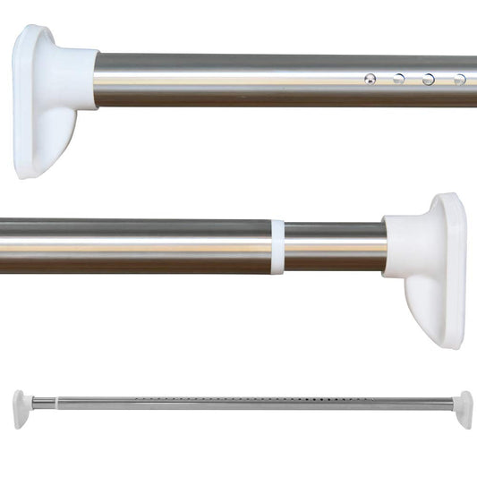 Extendable Shower Curtain Rod No Drilling Telescopic Curtain Poles Wardrobe Clothes Rail Stainless Steel 260-310CM Silver Adjustable Spring Tension
