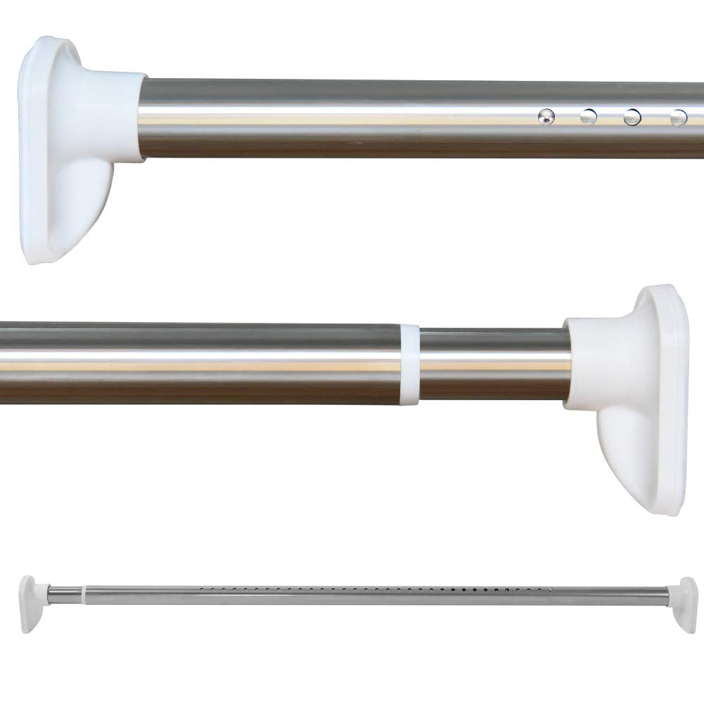 Extendable Shower Curtain Rod No Drilling Telescopic Curtain Poles Wardrobe Clothes Rail Stainless Steel 210-260CM Silver Adjustable Spring Tension