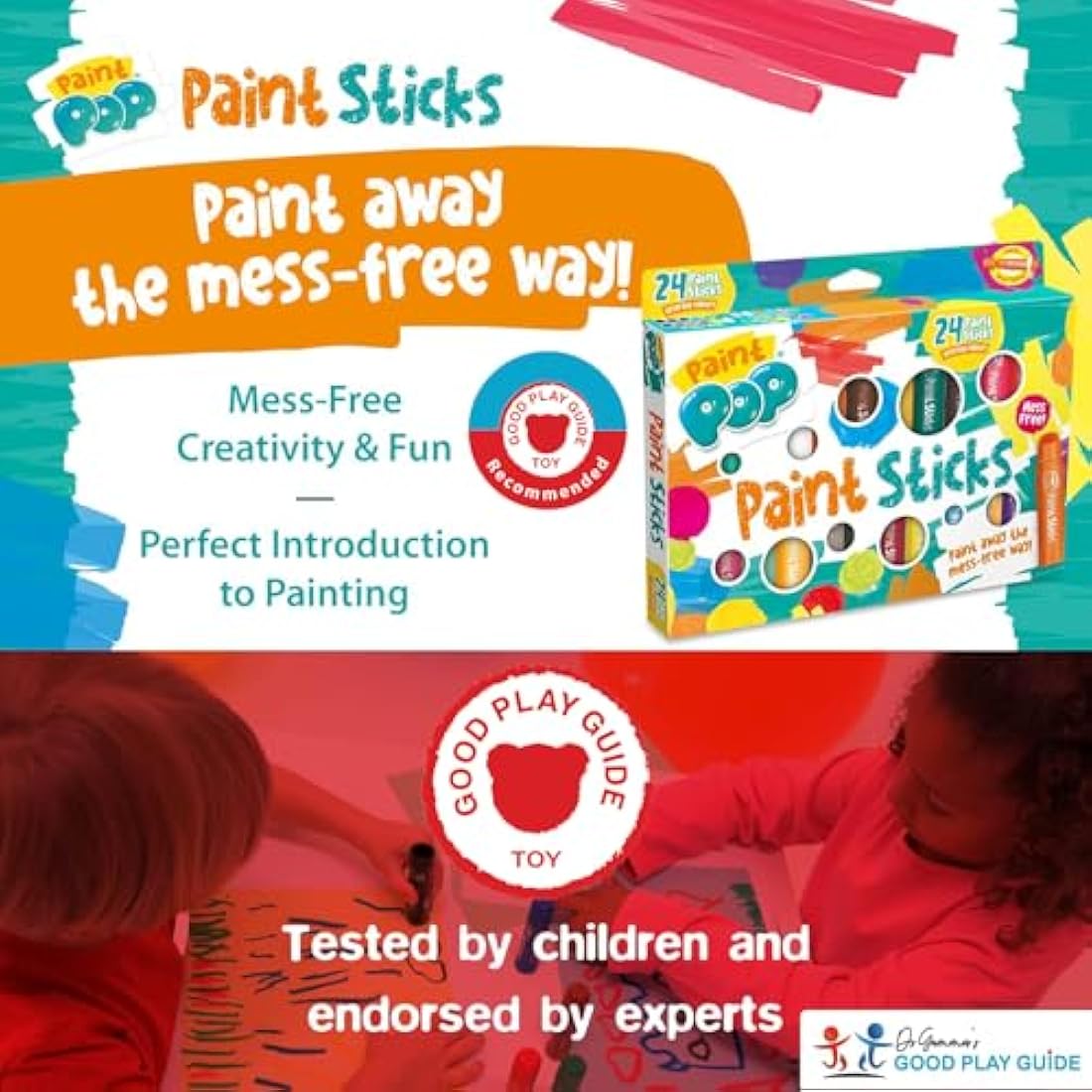 Paint Pop Paint Sticks For Kids - 24 Pack Assorted Colours - Twist & Paint, Mess-Free, Fast Drying Action, Easy Clean Up, Vibrant Colours, Multi-Surface