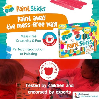 Paint Pop Paint Sticks For Kids - 24 Pack Assorted Colours - Twist & Paint, Mess-Free, Fast Drying Action, Easy Clean Up, Vibrant Colours, Multi-Surface