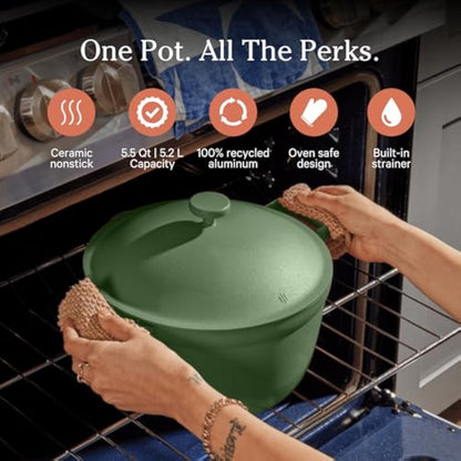 Our Place Perfect Pot - 5.2 L. Nonstick Ceramic Sauce Pan with Lid | Versatile Cookware for Stovetop and Oven | Steam, Bake, Braise, Roast | PTFE and PFOA-Free | Toxin-Free, Easy to Clean | Sage