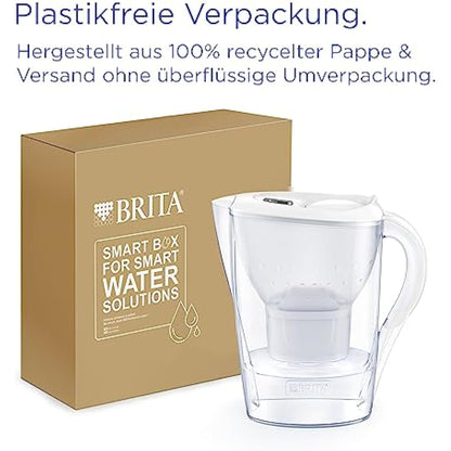 BRITA Marella Water Filter Jug White (2.4L) Starter Pack incl. 3x MAXTRA PRO All-in-1 cartridge - fridge-fitting jug with digital LTI and Flip-Lid - now in sustainable Smart Box packaging