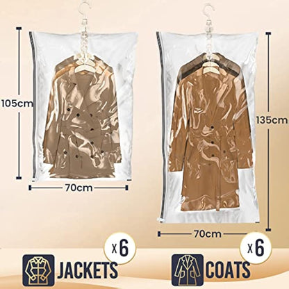 TAILI Hanging Vacuum Storage Bags for Clothes, Coats, 4 Packs (2 Long 135x70CM & 2 Short 105x70CM) Storage Bags Vacuum Pack for Suits, Coats, Jackets or Dresses, Closet Organizer Space Saver Vaccum